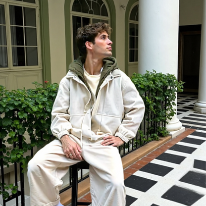 Mens Layered Look Hooded Corduroy Jacket With Faux Fur Lining