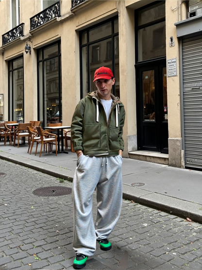 Mens Layered Look Hooded Corduroy Jacket With Faux Fur Lining