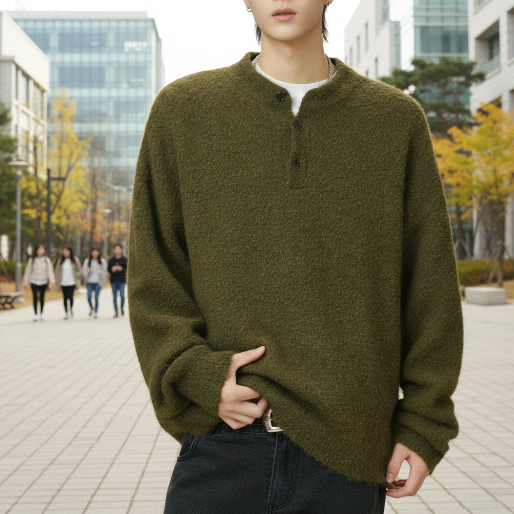 Mens Half Button Jumper