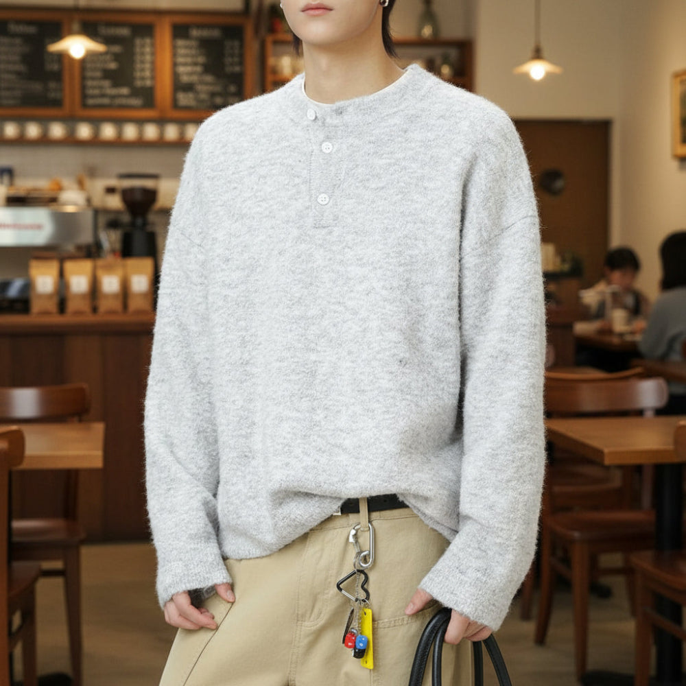 Mens Half Button Jumper