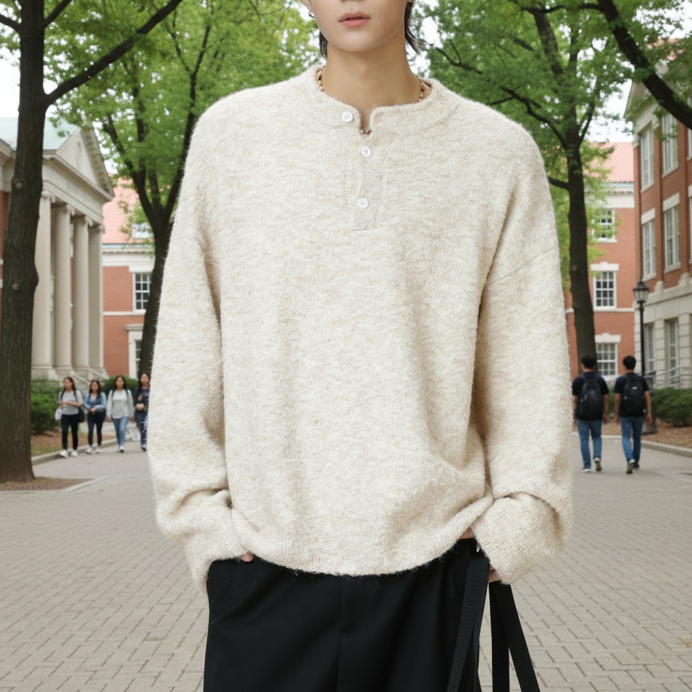 Mens Half Button Jumper