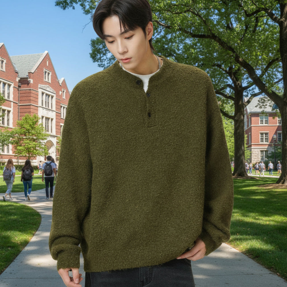 Mens Half Button Jumper