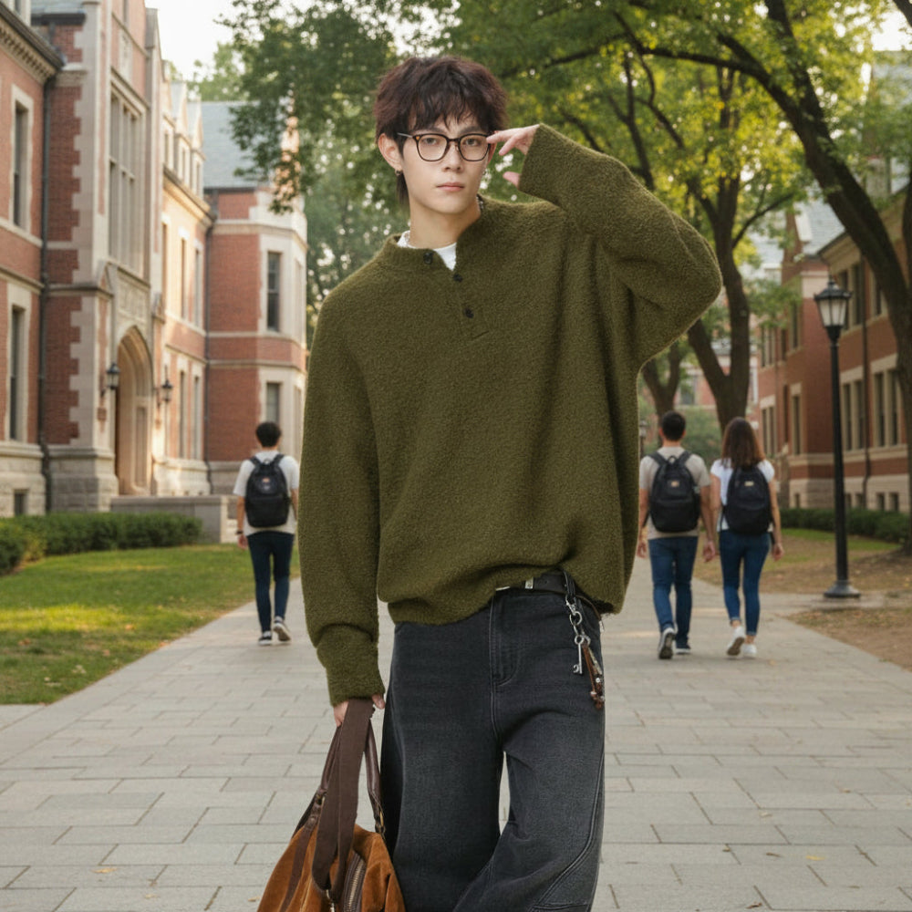 Mens Half Button Jumper