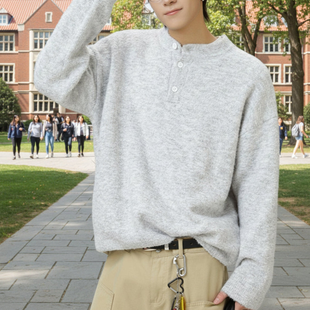 Mens Half Button Jumper