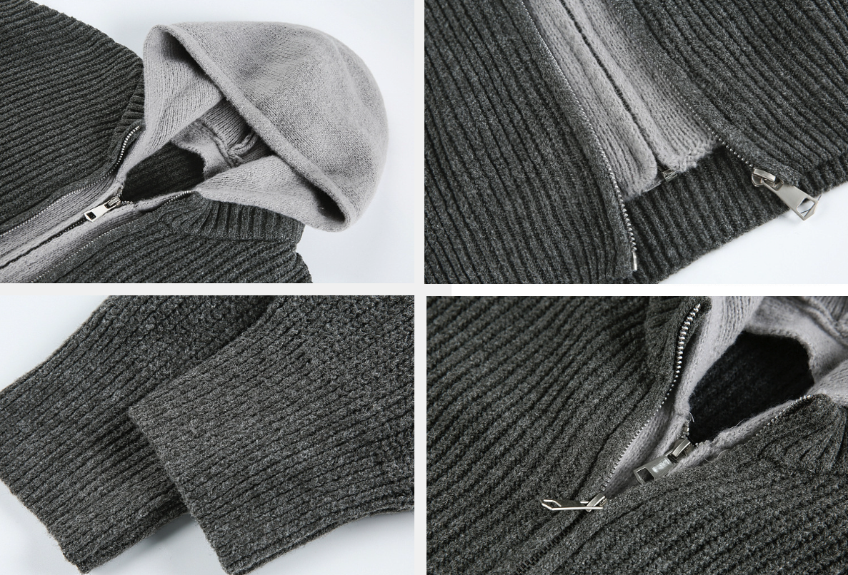 Mens Two Tone Layered Look Zipper Cardigan With Hood