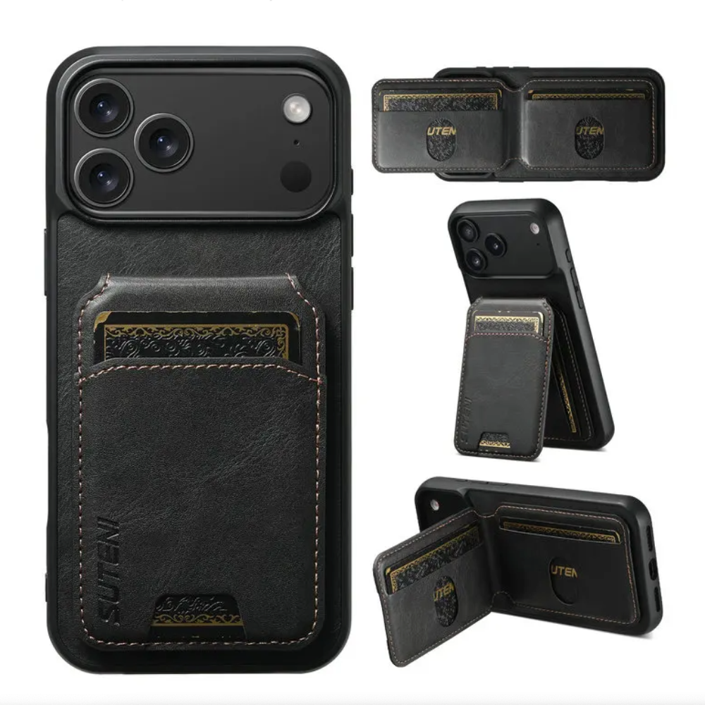 Vegan Leather Magnetic Phone Case For iPhone With Card Slots