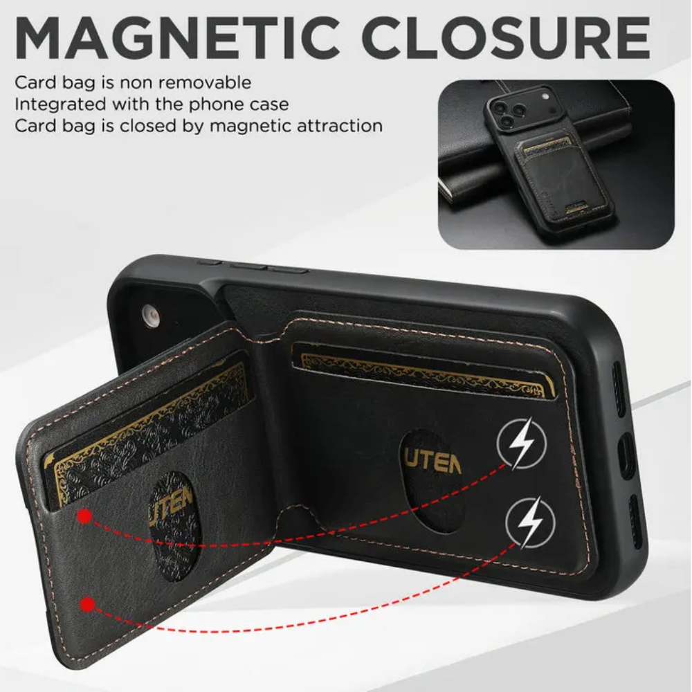 Vegan Leather Magnetic Phone Case For iPhone With Card Slots