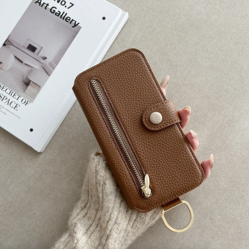 Vegan Leather Wallet Case For iPhone with Wrist Strap
