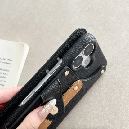 Vegan Leather Wallet Case For iPhone with Wrist Strap