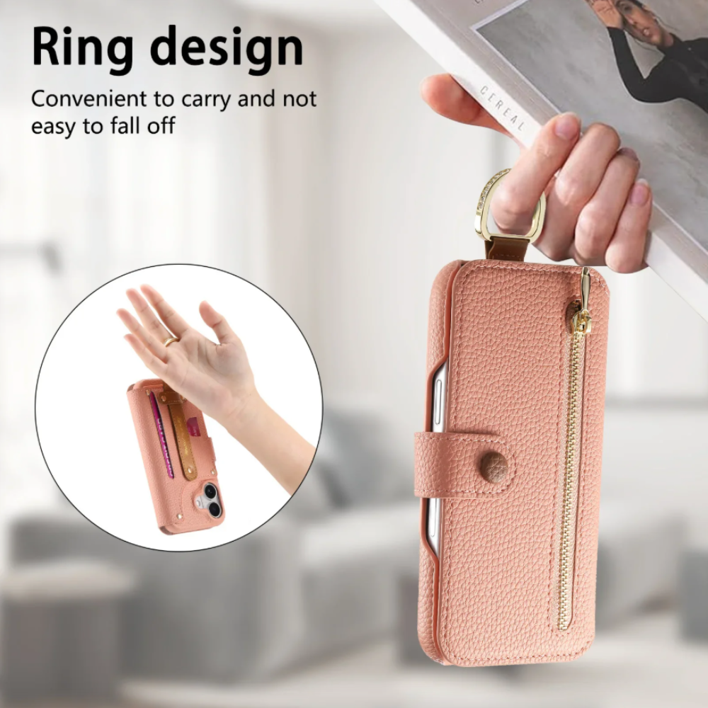 Vegan Leather Wallet Case For iPhone with Wrist Strap
