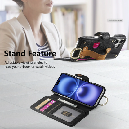 Vegan Leather Wallet Case For iPhone with Wrist Strap