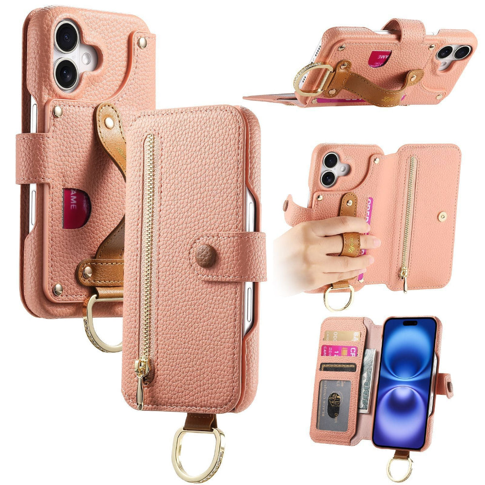 Vegan Leather Wallet Case For iPhone with Wrist Strap
