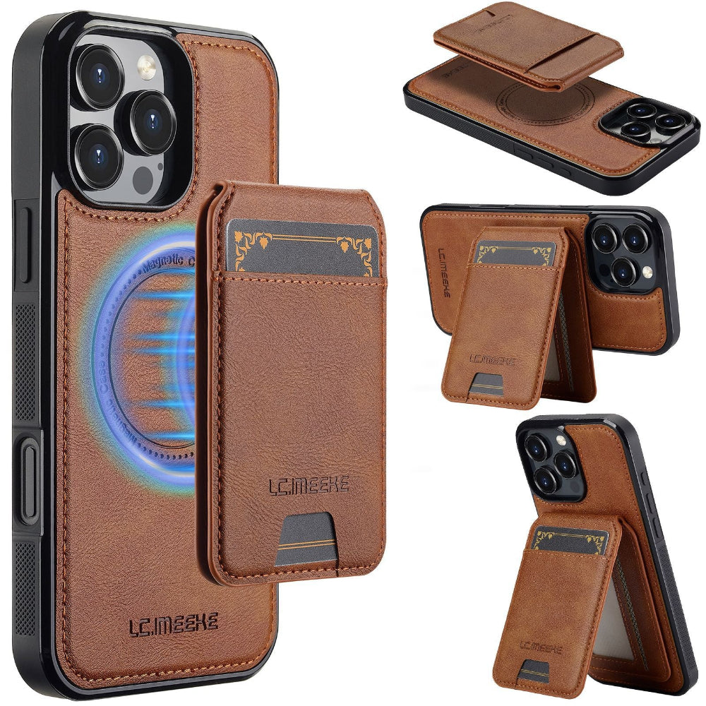 Vegan Leather Phone Case For IPhone With Detachable Magnetic Card Case