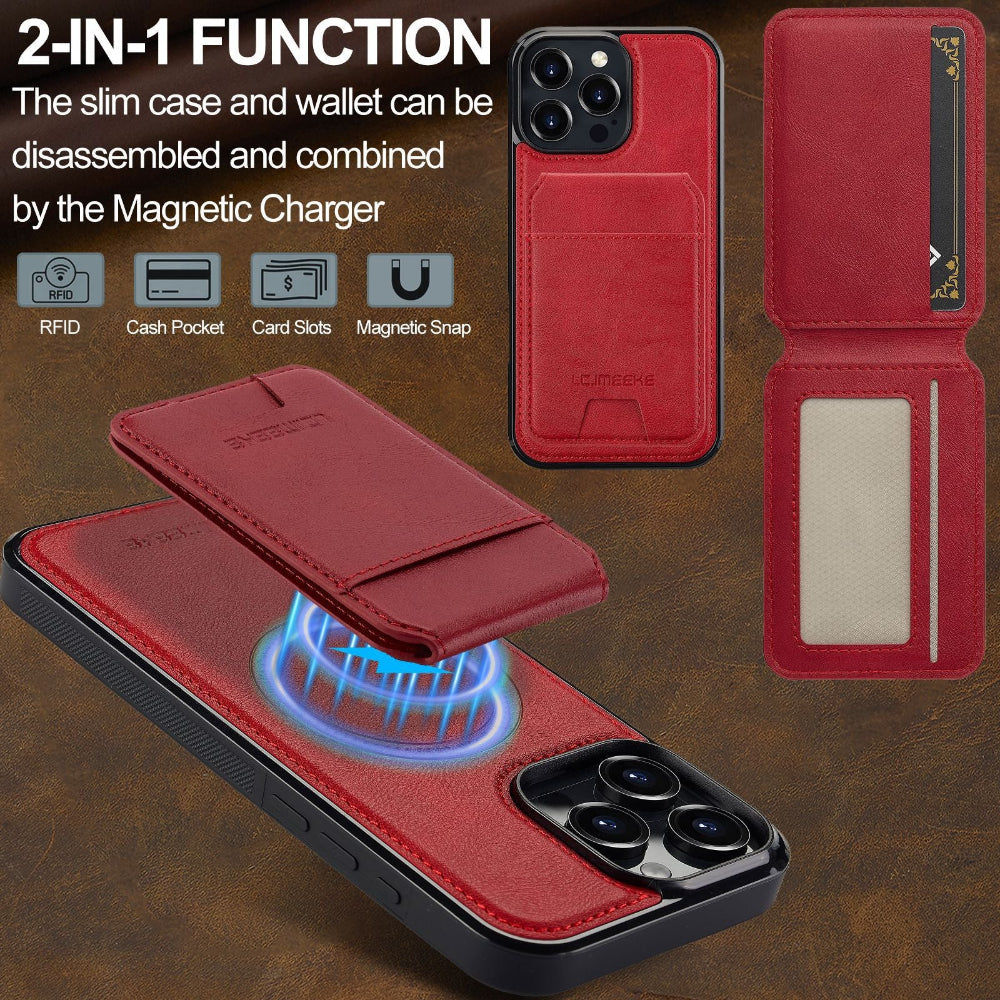 Vegan Leather Phone Case For IPhone With Detachable Magnetic Card Case