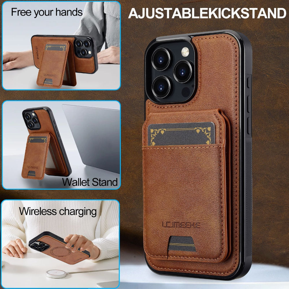 Vegan Leather Phone Case For IPhone With Detachable Magnetic Card Case