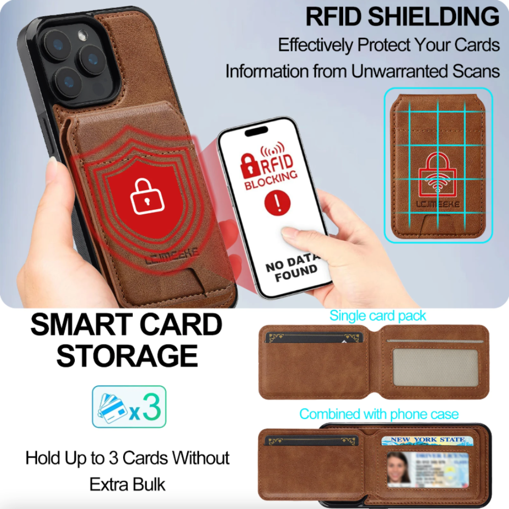 Vegan Leather Phone Case For IPhone With Detachable Magnetic Card Case