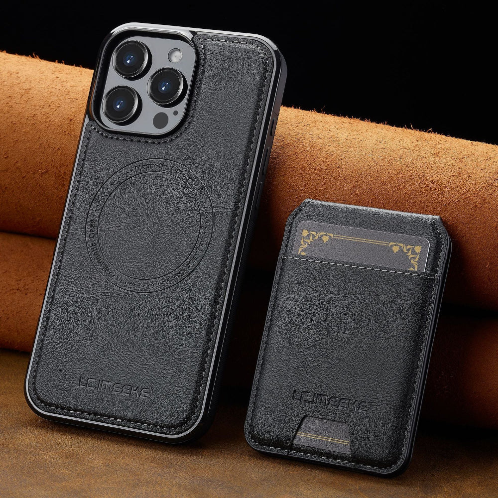 Vegan Leather Phone Case For IPhone With Detachable Magnetic Card Case