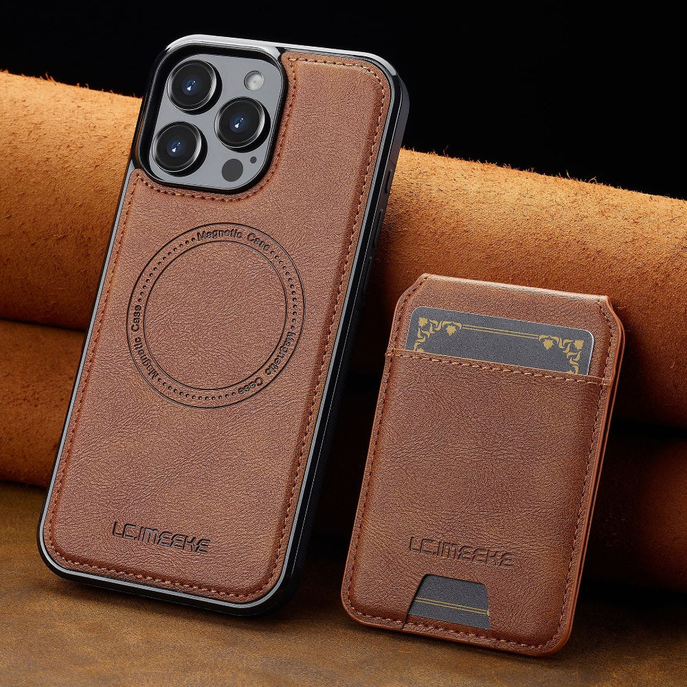 Vegan Leather Phone Case For IPhone With Detachable Magnetic Card Case