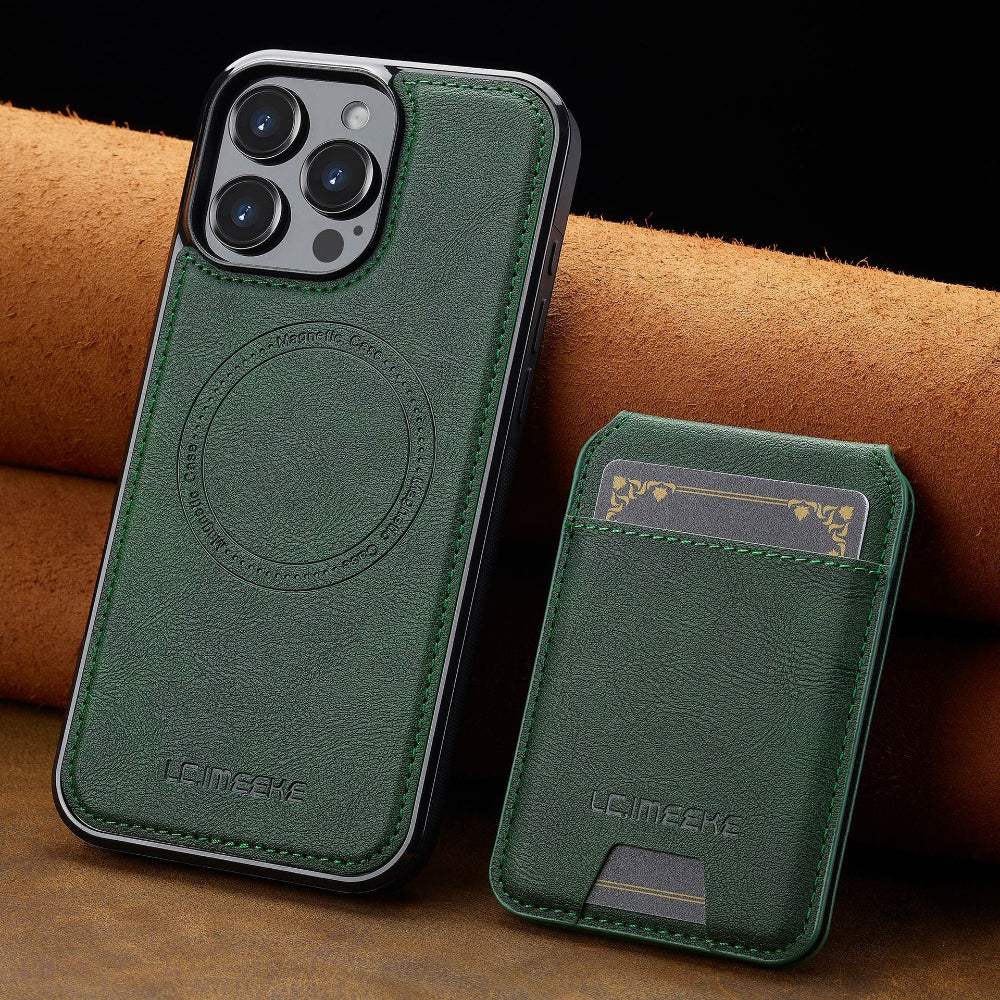 Vegan Leather Phone Case For IPhone With Detachable Magnetic Card Case