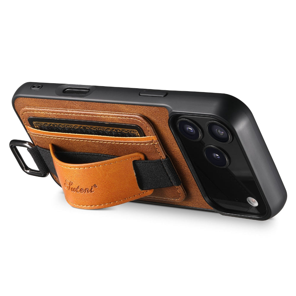 Vegan Leather Case For iPhone With Card Slot And Wrist Strap