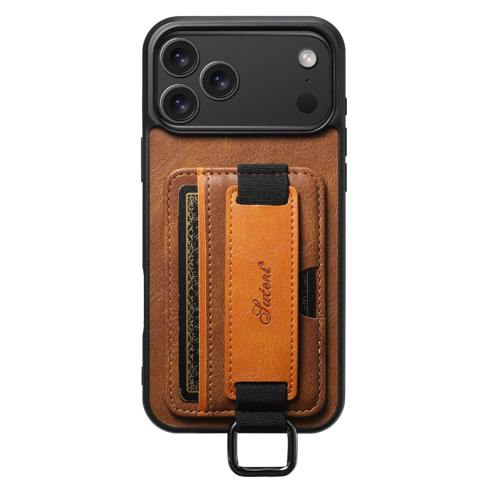 Vegan Leather Case For iPhone With Card Slot And Wrist Strap