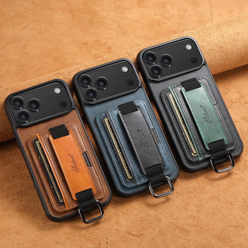 Vegan Leather Case For iPhone With Card Slot And Wrist Strap