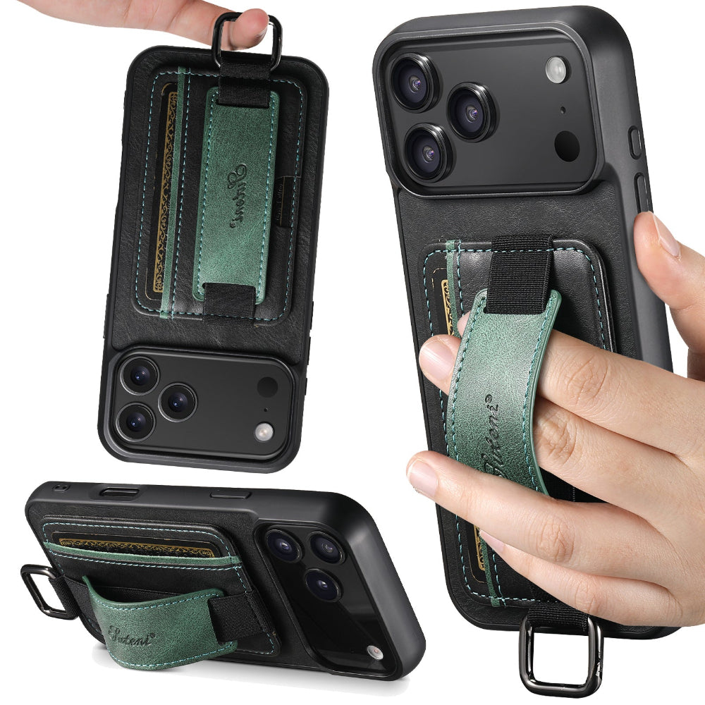 Vegan Leather Case For iPhone With Card Slot And Wrist Strap