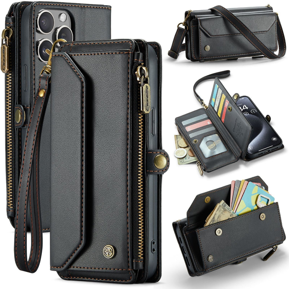 Vegan Leather Crossbody Wallet Case For iPhone
