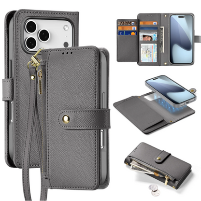 Vegan Leather Wallet Case For iPhone With Zipper Coin Bag