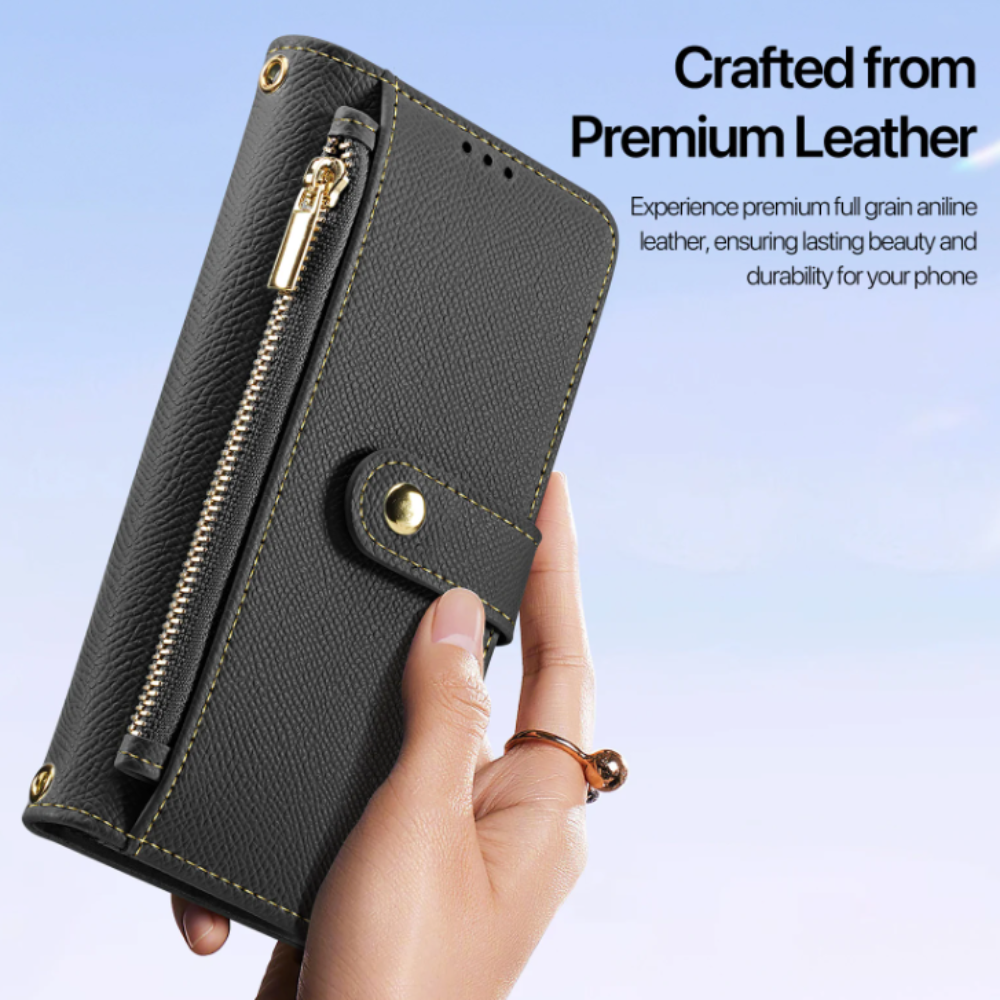 Vegan Leather Wallet Case For iPhone With Zipper Coin Bag