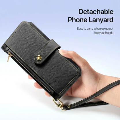 Vegan Leather Wallet Case For iPhone With Zipper Coin Bag