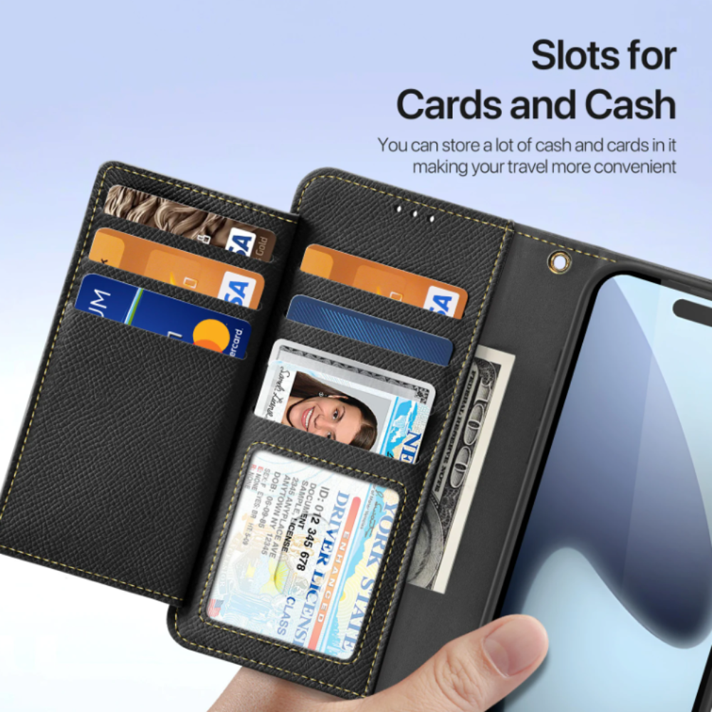 Vegan Leather Wallet Case For iPhone With Zipper Coin Bag