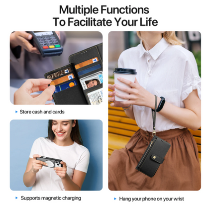 Vegan Leather Wallet Case For iPhone With Zipper Coin Bag