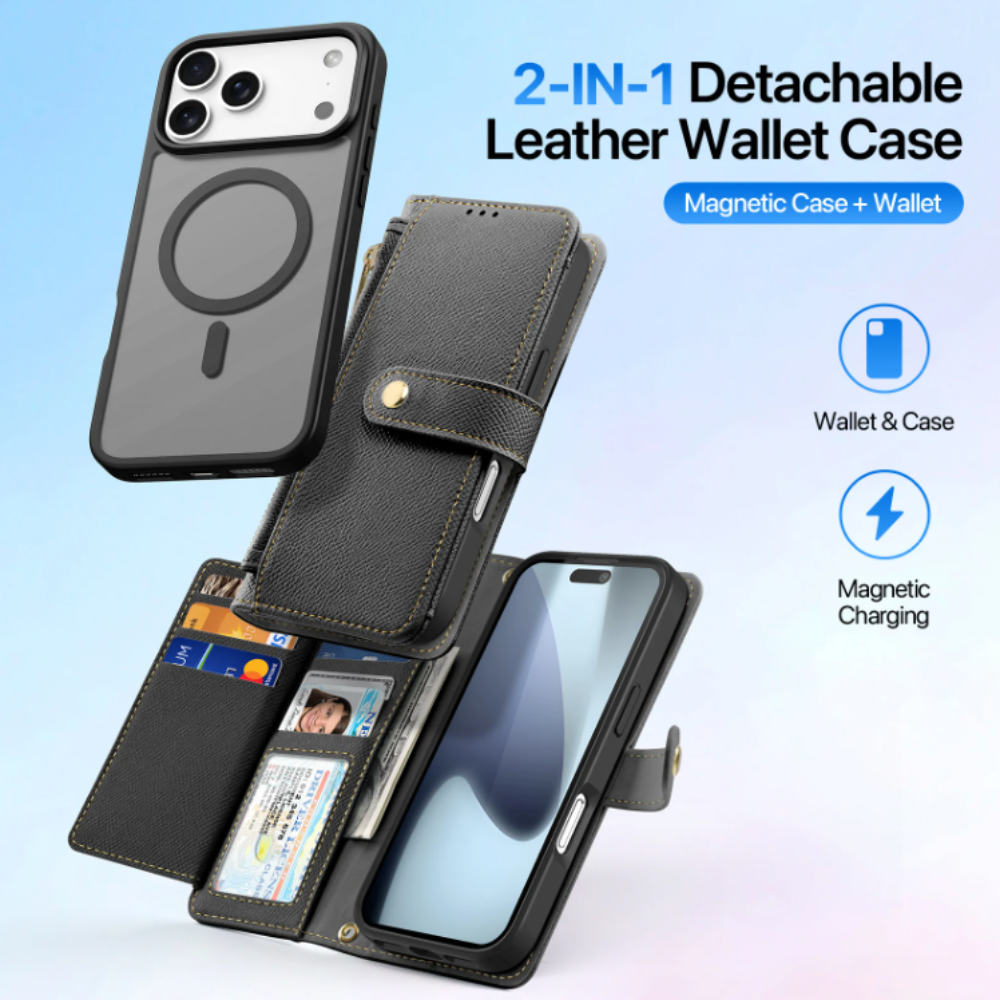 Vegan Leather Wallet Case For iPhone With Zipper Coin Bag
