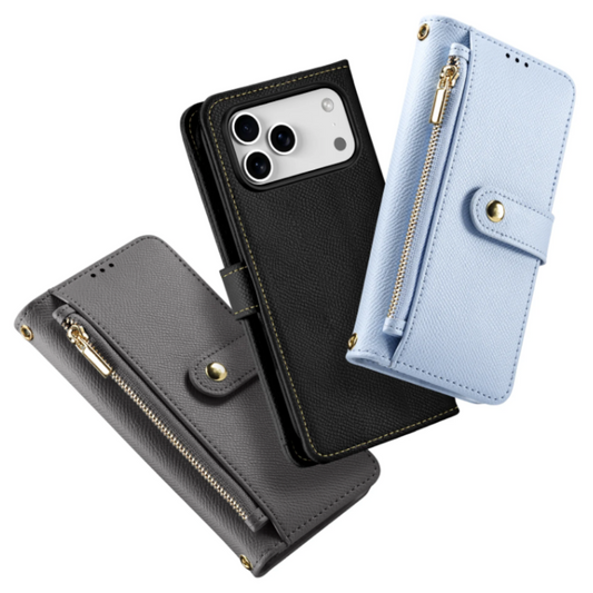 Vegan Leather Wallet Case For iPhone With Zipper Coin Bag