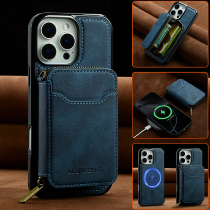 Vegan Leather Case For iPhone With Detachable Zipper Card Pouch