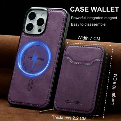 Vegan Leather Case For iPhone With Detachable Zipper Card Pouch