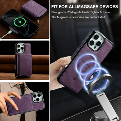 Vegan Leather Case For iPhone With Detachable Zipper Card Pouch