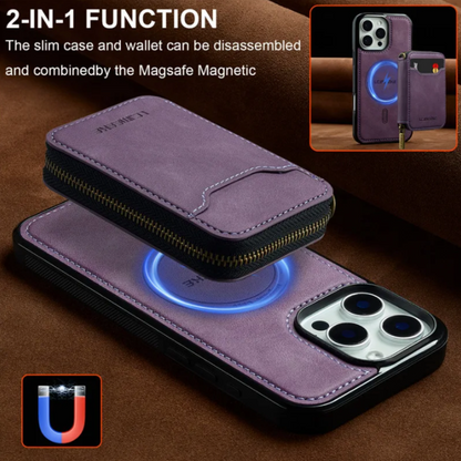 Vegan Leather Case For iPhone With Detachable Zipper Card Pouch