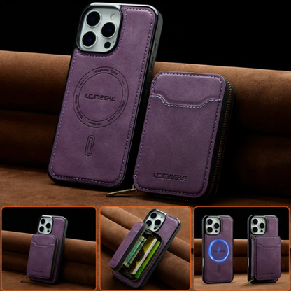 Vegan Leather Case For iPhone With Detachable Zipper Card Pouch