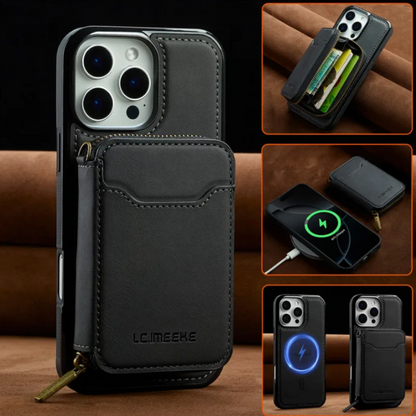 Vegan Leather Case For iPhone With Detachable Zipper Card Pouch