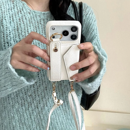 Crossbody Vegan Leather Case For iPhone With Card Slot And Wrist Strap