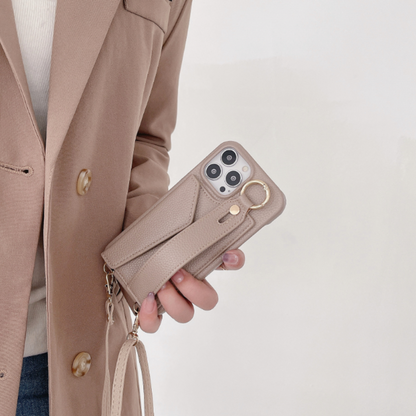 Crossbody Vegan Leather Case For iPhone With Card Slot And Wrist Strap