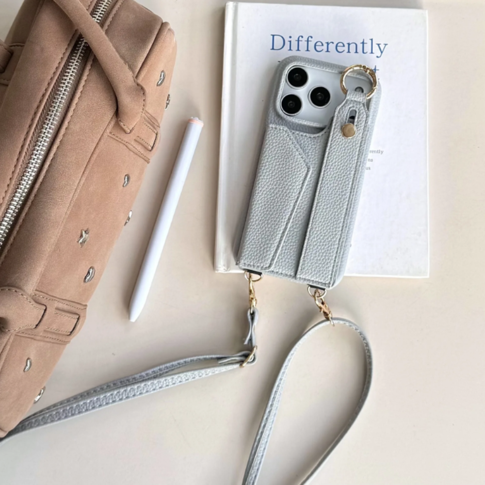 Crossbody Vegan Leather Case For iPhone With Card Slot And Wrist Strap