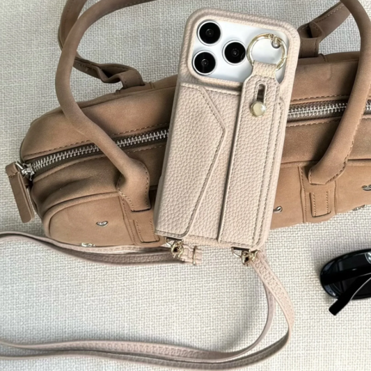 Crossbody Vegan Leather Case For iPhone With Card Slot And Wrist Strap