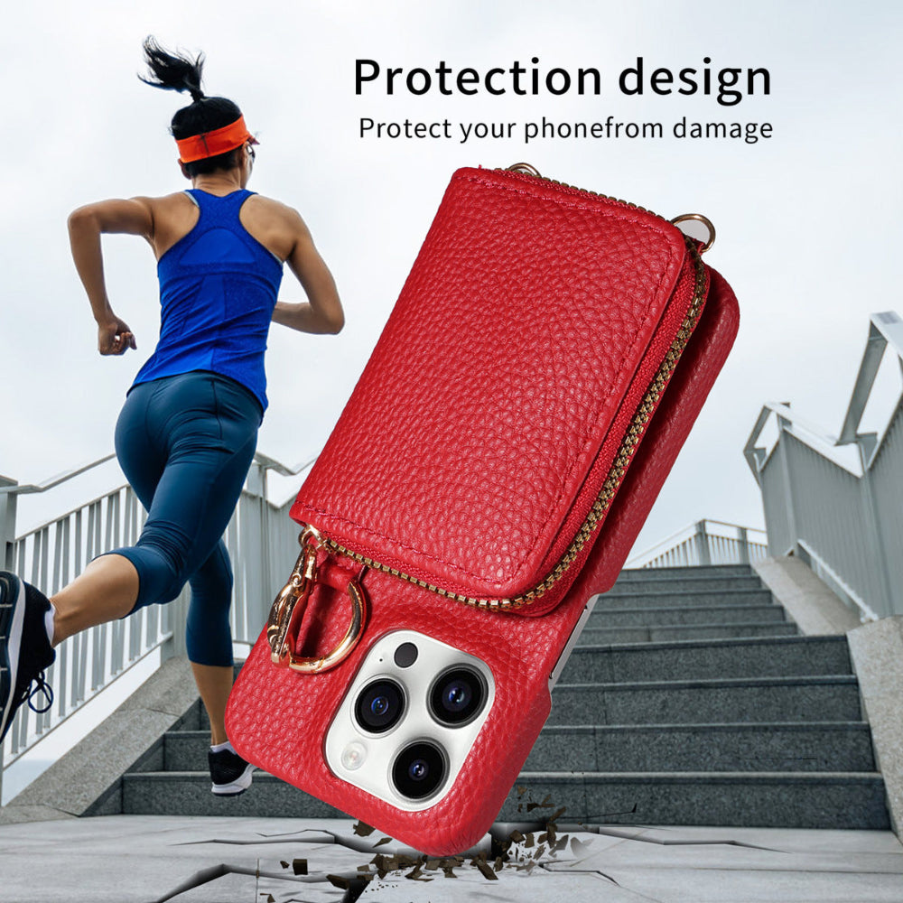 Crossbody Vegan Leather Case For iPhone With A Spacious Card Pouch And Ring