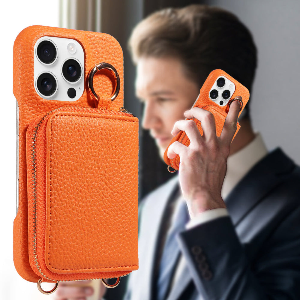 Crossbody Vegan Leather Case For iPhone With A Spacious Card Pouch And Ring