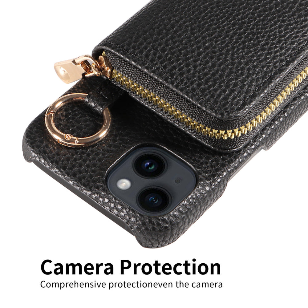 Crossbody Vegan Leather Case For iPhone With A Spacious Card Pouch And Ring