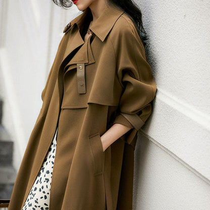 Women Belted Trench with Simplicity Design and Buckle Details