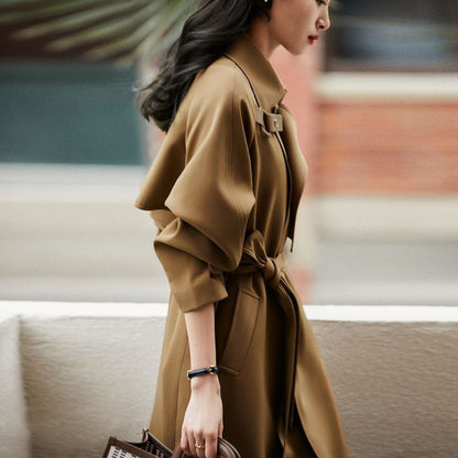 Women Belted Trench with Simplicity Design and Buckle Details